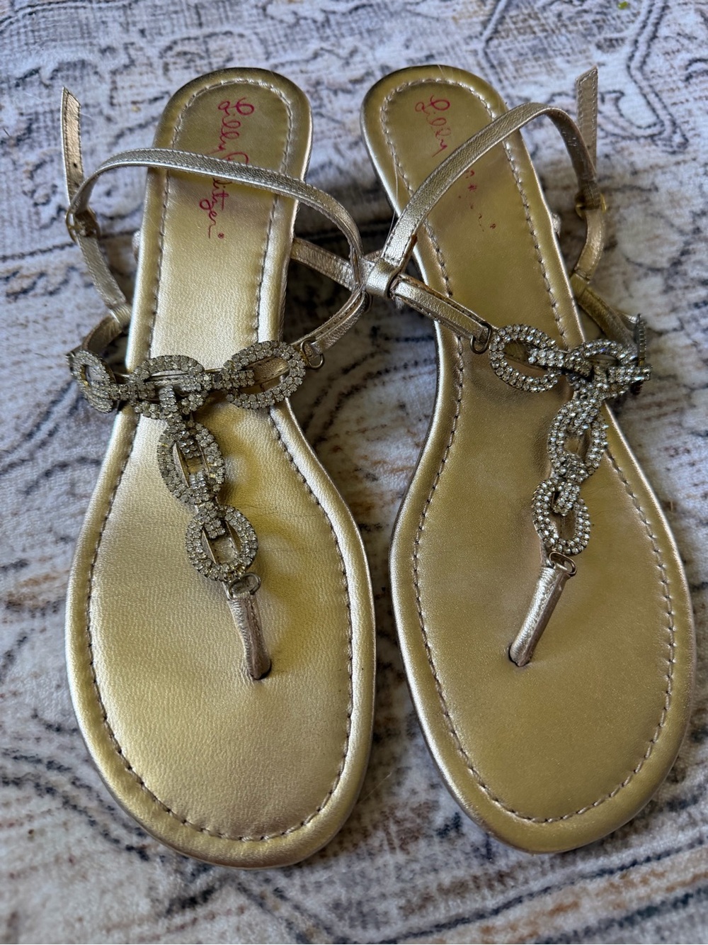 Lilly Pulitzer Gold Rhinestone T-Strap Sandals - Women